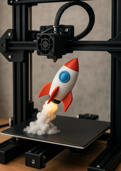 Billede af en 3D printet raket.