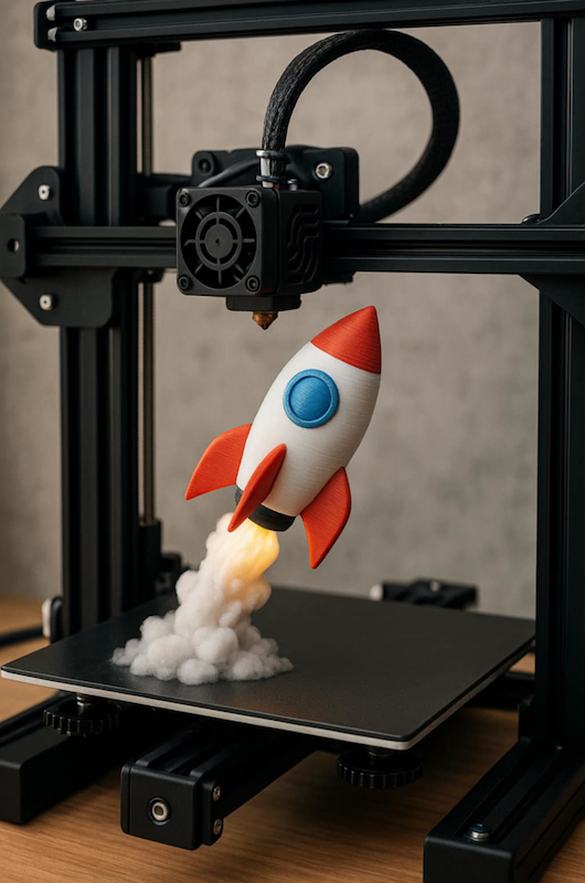 Billede af en 3D printet raket.